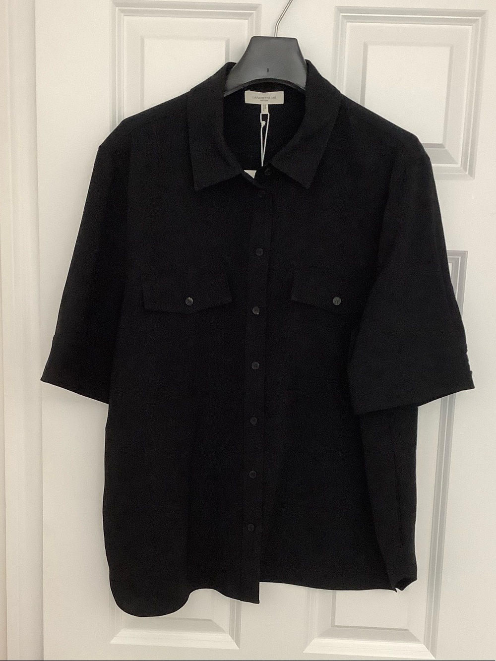 Lafayette 148 New York Black Short-Sleeve Button Down Shirt
